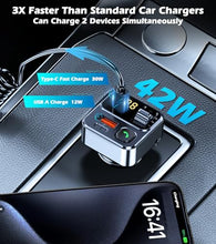 Load image into Gallery viewer, KAIY FM Transmitter Bluetooth Car Adapter, Car Radio Bluetooth Transmitter HandsFree Calling Music Player, FM Radio Adapter 42W Type-C Fast Charging, Support USB Drive

