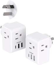Load image into Gallery viewer, 2 Pack Australia New Zealand Power Plug Adapter, Australia Travel Adapter with 3 American Outlets 3 USB Charging Ports (1 USB C), Type I Plug Adapter for US to Australia, Argentina, China
