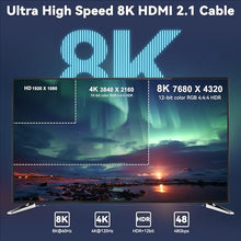 Load image into Gallery viewer, DGHUMEN 65Ft Fiber Optic HDMI Cables 8K 48Gbps, [UPGATED] Metal Armor Jacket, Ultra High Speed HDMI 2.1 Cable, 8K@60Hz 4K@120Hz, Compatible for PlayStation 5 PC HDTV, Male-to-Male (65Feet)
