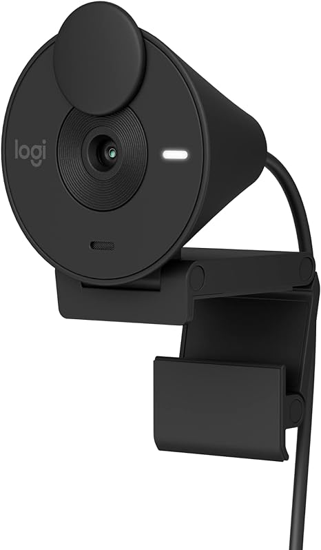 Logitech Brio 301 Full HD Webcam with Privacy Shutter, Noise Reduction Microphone, USB-C, certified for Zoom, Microsoft Teams, Google Meet, Auto Light Correction - Black