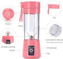 Load image into Gallery viewer, Portable Blender Cup,Electric USB Juicer Blender,Mini Blender Portable Blender For Shakes and Smoothies, juice,380ml, Six Blades Great for Mixing,pink
