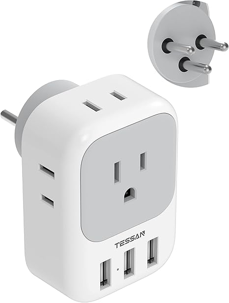 TESSAN Israel Power Adapter, US to Israel Travel Adaptor with 4 Outlets 3 USB Charging Ports, Type H Plug for Israel & Palestine
