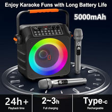 Load image into Gallery viewer, HWWR Karaoke Machine with 2 Wireless Microphones, Portable Karaoke Machine for Adults and Kids, Bluetooth Speaker with Microphone, PA System &amp; LED Lights for Home Singing Outdoor Party, Music Gifts
