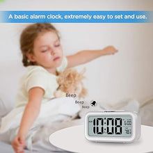 Load image into Gallery viewer, Peakeep Night Light Digital Alarm Clock Battery Operated with Indoor Temperature, Desk Small Clock (White)
