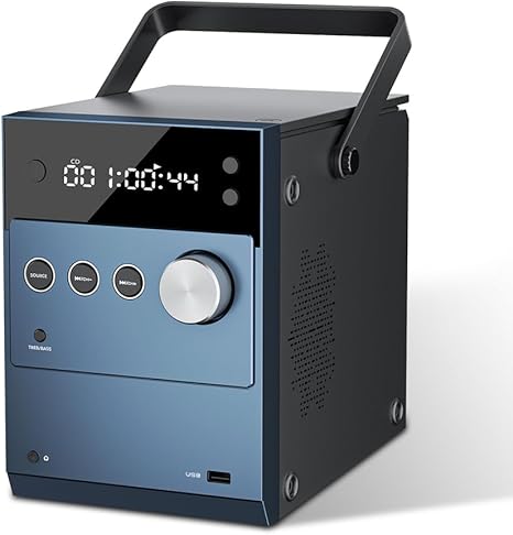 Portable CD Player Boombox | 20W Stereo Sounds| Rechargeable Battery | Auto Lid Open Button | Big LCD Display | Bluetooth 5.3/FM Radio/USB/AUX Input | MIC & Earphone Port | Remote Control (608 Blue)