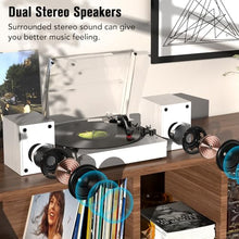 Load image into Gallery viewer, Vinyl Record Player with Two Stereo Speakers, Bluetooth Playback Turntable with 3 Speed AUX Headphone Input and RCA Out, Retro White
