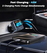 Load image into Gallery viewer, Bluetooth 5.3 Car Adapter with FM Transmitter &amp; 42W PD Fast Charging, Wireless AUX/USB Music Receiver, Hands-Free Calls, Beat Sync LED Lights for Car Stereo, Compatible with All 12V-24V Vehicles
