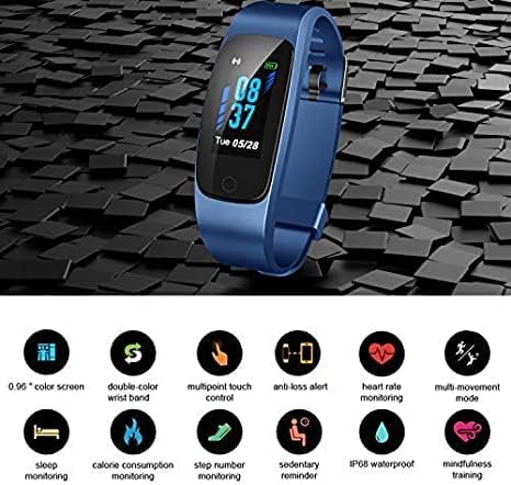 High-End Fitness Tracker HR, High-End Activity Trackers Health Exercise Watch with Heart Rate Sleep Monitor, Smart Band Calorie Step Counter, for Men Women (Blue1/Blue)