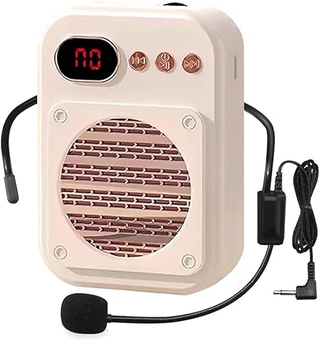 Portable Voice Amplifier,Bluetooth Rechargeable Personal Voice Amplifier, PA System Speaker Power Amplifiers Loudspeaker for Teachers/Meeting/Tour Guide (S25 Wired Beige)