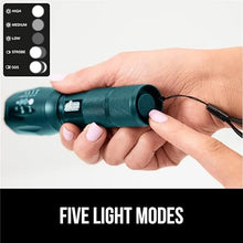 Load image into Gallery viewer, Gorilla Grip Powerful LED 750 FT Water Resistant 5 Adjustable Mode Tactical Flashlight, High Lumens Ultra Bright Battery Life Zoom Flashlights, Small Camping Car Mini Flash Light Accessories Teal Blue
