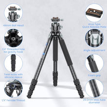 Load image into Gallery viewer, WEYLLAN Heavy Duty Carbon Fiber Tripod for Camera, 10-Layer Tube, 29mm Leg with DSLR Tripod Ball Head, Max Load 20kg
