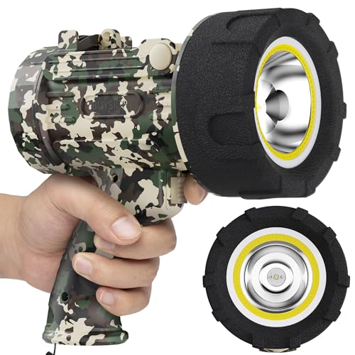 BUYSIGHT Rechargeable Spotlight Flashlight,1600 lumens Hand held Spotlight Waterproof Flashlight Hunting floodlight with red Lens(Camouflage Green-COB)