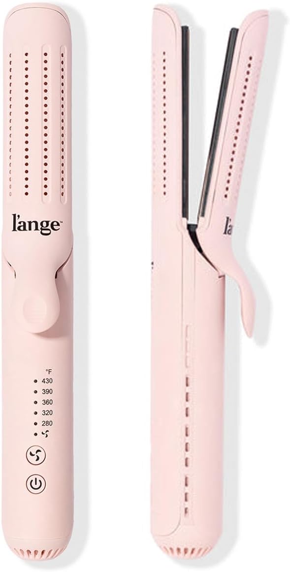 L'ANGE HAIR Le Duo Standard 360° Airflow Styler | 2-in-1 Curling Wand & Titanium Flat Iron Hair Straightener | Professional Hair Curler with Cooling Air Vents | Dual Voltage & Adjustable Temp (Blush)