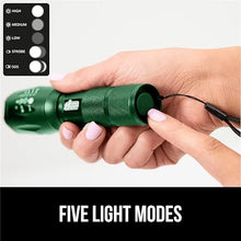 Load image into Gallery viewer, Gorilla Grip Powerful LED 750 FT Water Resistant 5 Adjustable Mode Tactical Flashlight, High Lumens Ultra Bright Zoom Flashlights, Stocking Stuffer Gift, Small Camping Car Mini Flash Light, Green
