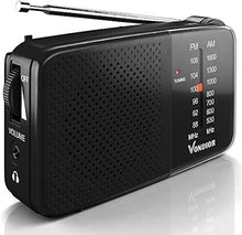 Load image into Gallery viewer, Vondior AM FM Radio - Best Reception and Longest Lasting. AM FM Radio Portable Player Operated by 2 AA Battery, Mono Headphone Socket (Black)
