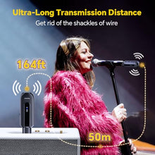 Load image into Gallery viewer, 2.4 Ghz Wireless Microphone Transmitter Receiver: Plug-on XLR Wireless Transmission System - 48V Phantom Power for Dynamic Microphone, Audio Mixer, PA System
