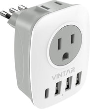 Load image into Gallery viewer, Italy Travel Plug Adapter, VINTAR US to Italy Power Adapter with 2 American Outlets, 3 USB and 1 USB C Ports, 6 in 1 Type L Plug Adapter for USA to Italy Uruguay Chile
