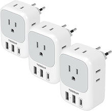 Load image into Gallery viewer, TESSAN 3 Pack European Travel Plug Adapter USB C, US to Europe Power Adapter with 4 AC Outlets and 3 USB (1 USB C), Euro Charger Adaptor Type C for USA to EU Spain France Iceland Italy Germany Greece
