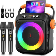 Load image into Gallery viewer, Karaoke Machine with 2 Microphones: HWWR Portable Bluetooth Speaker with 6.8&quot; Subwoofers, Karaoke Machine for Adults Kids with PA System, Karaoke Microphone &amp; DJ Lights for Home Party Outdoor
