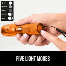 Load image into Gallery viewer, Gorilla Grip Powerful LED 750 FT Water Resistant 5 Adjustable Mode Tactical Flashlight, High Lumens Ultra Bright Battery Life Zoom Flashlights, Small Camping Car Mini Flash Light Accessories, Orange
