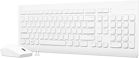 Lenovo 510 Wireless Combo with 2.4 GHz USB Receiver, Slim Full Size Keyboard, Full Number Pad, 1200 DPI Optical Mouse, Left or Right Hand, GX30W75336, White