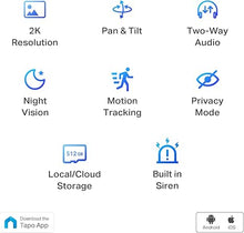 Load image into Gallery viewer, TP-Link Tapo 2K Pan Tilt Security Camera for Baby Monitor, Dog Camera w/Motion Detection, 2-Way Audio Siren, Night Vision, Cloud &amp;SD Card Storage (Up to 256 GB), Works with Alexa &amp; Google Home (C210)
