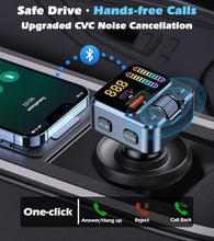 Load image into Gallery viewer, Bluetooth 5.3 Car Adapter with FM Transmitter &amp; 42W PD Fast Charging, Wireless AUX/USB Music Receiver, Hands-Free Calls, Beat Sync LED Lights for Car Stereo, Compatible with All 12V-24V Vehicles
