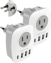 Load image into Gallery viewer, 2 Pack Switzerland Plug Adapter,VINTAR Type J Adapter Switzerland with 1 USB C,3 USB Ports and 2 American Outlets, 6 in 1 Swiss Power Adapter for US to Switzerland, Rwanda, Liechtenstein
