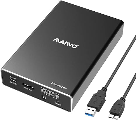 MAIWO Dual Bay Hard Drive RAID Enclosure for 2.5 Inch SATA SSD HDD, RAID 0/RAID 1/JBOD/PM, USB 3.0 6Gbps with UASP, 16TB Capacity, External HDD Bay Aluminum