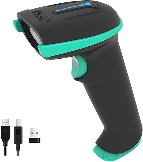 Tera Barcode Scanner Wireless Versatile 2-in-1 (2.4Ghz Wireless+USB 2.0 Wired) with Battery Level Indicator 328 Feet Transmission Distance Rechargeable 1D Laser Bar Code Reader USB Handheld (Blue)