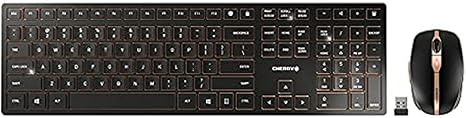 CHERRY DW 9100 Slim Wireless Keyboard and Mouse Set Combo Rechargeable with SX Scissor Mechanism, Silent keystroke Quiet Typing with Thin Design for Work or Home Office. (Black & Bronze)