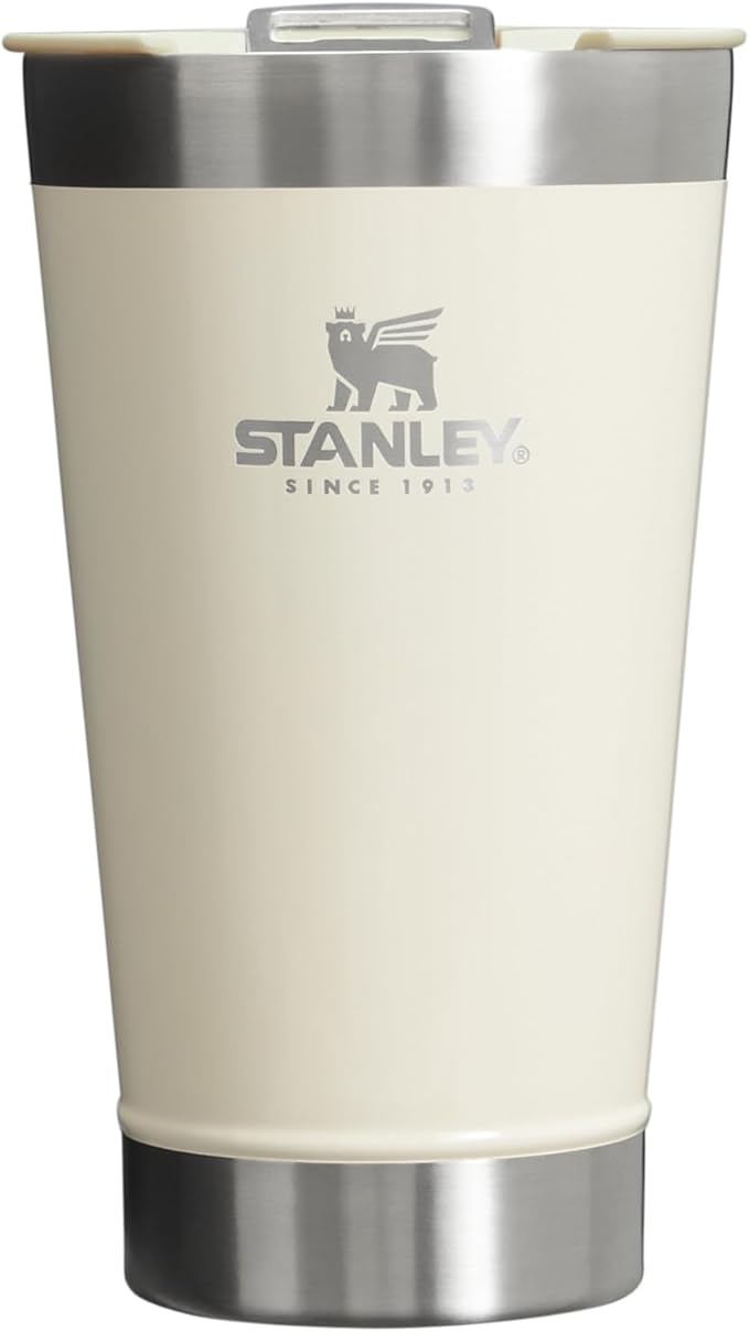 Stanley Classic Stay Chill Vacuum Insulated Pint Tumbler, Stainless Steel Beer Mug with Built-in Bottle Opener, Double Wall Rugged Metal Drinking Glass, Dishwasher Safe, 16 Oz, Cream Gloss