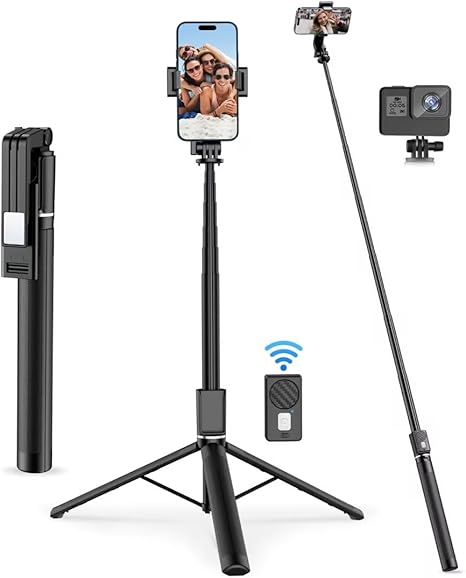 72inch Tripod for iPhone, Selfie Stick Tripod with Remote, Phone Stand, iPhone Tripod, Foldable Cell Phone Holder, Travel Tripod Compatible for iPhone 14/13/12/11, Android