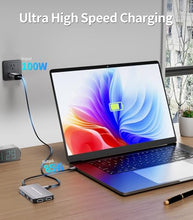 Load image into Gallery viewer, SWITCHFLUX USB C Docking Station Dual Monitors Adapter,6 in 1 USB C Hub for Dual 4K HDMI Display,USB C Hub with 2×HDMI,3×USB Port,100WPD Compatible for MacBook Air/Pro,Dell XPS,and More
