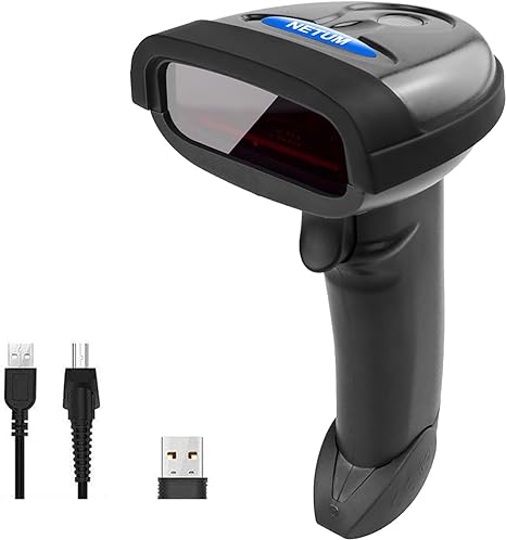 NETUM Wireless Barcode Scanner, 2 in 1 2.4G Wireless & USB Wired 1D Laser Barcode Reader Handheld Bar Code Reader Cordless Rechargeable Bar Code Scanner for Computer MAC Laptop (NT-1698W)