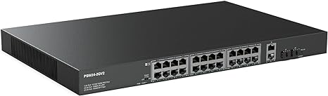 24 Port Full Gigabit PoE Switch with 2 Uplink Gigabit Port & 2 SFP Port, 24 Port PoE+ Network Switch, Total Budget 400W, 48V Standard POE, 803.af/at Compliant, Unmanaged Plug and Play, Rack Mount