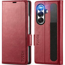 Load image into Gallery viewer, TUCCH Case Wallet for Galaxy Z Fold7 5G, Shockproof PU Leather Magnetic Folio Cover with [RFID Blocking] [Kickstand][4 Card Slots], PC Shell Compatible with Galaxy Z Fold 7 (8.0&quot;) 2025, Dark Red
