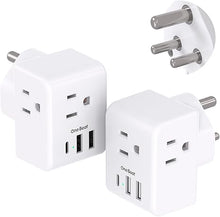 Load image into Gallery viewer, 2 Pack India Power Adapter, One Beat Type D Plug Adapter with 3 American Outlets 3 USB Ports(1USB C), 6 in 1 India Travel Plug Adapter for US to India, Bangladesh, Kuwait, Maldives
