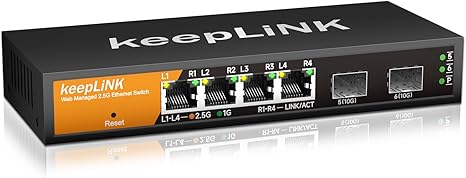 6 Port 2.5G Smart Web Managed Switch, 4 x 2.5G Base-T Ports, 2 x 10G SFP+ Slots, Support Static Link Aggregation, QoS/VLAN/IGMP, Metal Fanless Multi-Gig Network Ethernet Switch