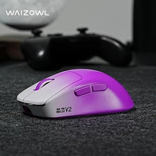 Load image into Gallery viewer, WAIZOWL OGM Pro V2 Wireless Gaming Mouse, Bluetooth 2.4GHZ Mouse Up to 30,000DPI and 8K Polling Rate with PAW3950 and Low Latency for Office and Game ((with 8K USB Receiver) Purple Fade)
