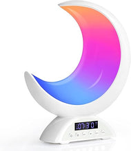 Load image into Gallery viewer, Touch Bedside Table Lamp with Time Alarm Clock, RGB Adjustable Light with Bluetooth, with Scene Mode and Music Mode, Warm White LED Moon Light, Suitable for Home Decoration, Bedroom Living Room Desk.
