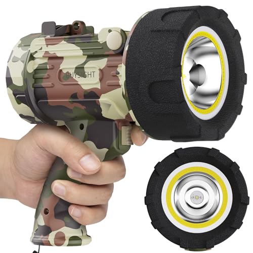 BUYSIGHT Rechargeable Spotlight Flashlight Floodlight,1600 lumens Hand held Spot Lights IP67 Waterproof COB Camping Lantern with red Filter(Camouflage Gray-COB)