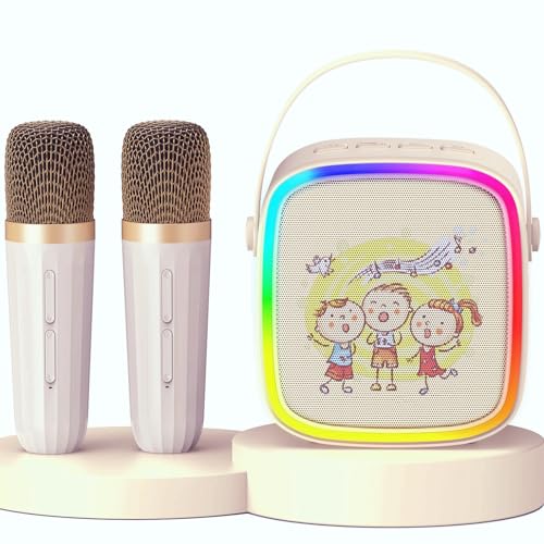 HWWR Karaoke Machine for Kids, Mini Karaoke Machine with 2 Microphones & LED Lights for Home Party, Toys for Girls Boys, Family Easter Christmas Birthday Gift for Kids 4 5 6 7 8 9 10 11 12+ Years Old