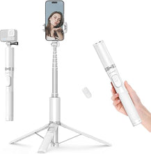 Load image into Gallery viewer, ATUMTEK 63&quot; Phone Tripod, Extendable Selfie Stick Tripod with Bluetooth Remote, All-in-One Aluminum Phone Tripod Stand with Cold Shoe Mount for GoPro, 4&quot;-7&quot; iPhone and Android Smartphones, White
