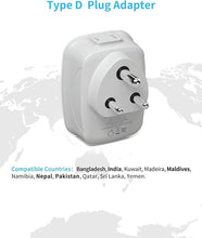 Load image into Gallery viewer, [2-Pack] US to India Plug Adapter, VINTAR Type D Travel Adapter with 1 USB C, 3 USB Ports and 2 American Outlets, 6 in 1 India Power Adapter for USA to India, Bangladesh, Maldives, Pakistan, Nepal
