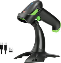 Load image into Gallery viewer, Tera Barcode Scanner Wireless 1D 2D QR with Stand: Battery Level Indicator 3 in 1 Works with Bluetooth 2.4G Wireless USB Wired Handheld Bar Code Reader with Vibration Alert HW0002 Green
