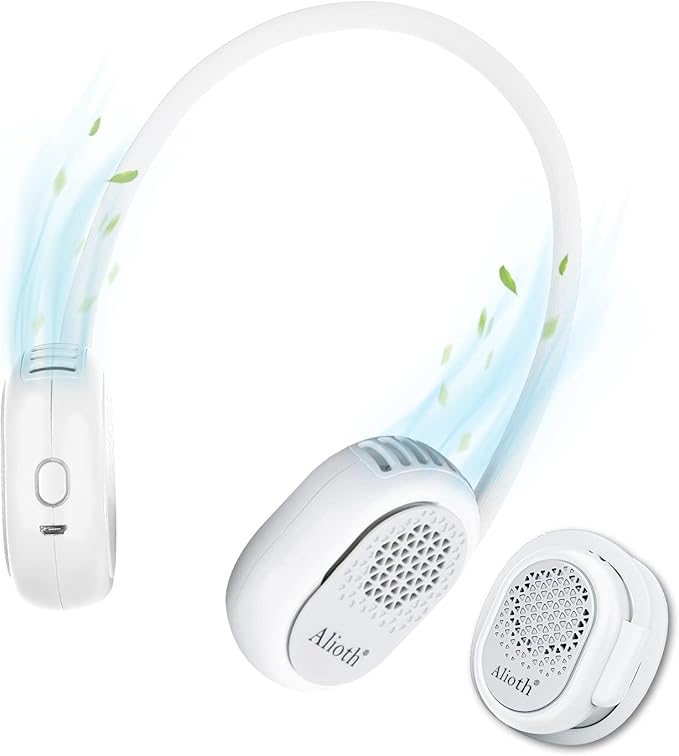 Alioth Portable Neck Fan - Hands Free, Bladeless, 360° Rotatable Battery Operated Wearable Personal Fan, 3 Speeds Cooling, Rechargeable, Leafless, Headphone Design, Mini USB Powered Desk Fan