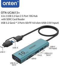 Load image into Gallery viewer, USB C USB A HUB, USB 3.2 GEN 2 10G Speed, USB A/USB C to USB A Adapter.with 3 USB A Ports(10G) and UHS-II SD/TF Ports, USB C UHS-II SD Card Reader Compatible with SD/SDHC/SDXC/Micro SD
