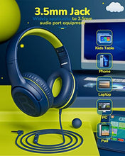 Load image into Gallery viewer, awatrue Kids Headphones for School Toddler Wired with Microphone Plug in Bulk Boys Headset Girls 3+ Year Old Blue Green shareport Phones Teen Volume Control Airplane Two People Childrens Babies

