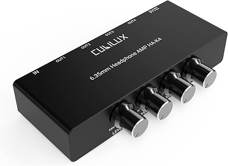 Cubilux 4-Channel 6.35 Headphone Amplifier Aluminum Audio Amp,Ultra-Low Noise Mini Earphone Splitter for Music Sharing/Monitoring, 1/4 